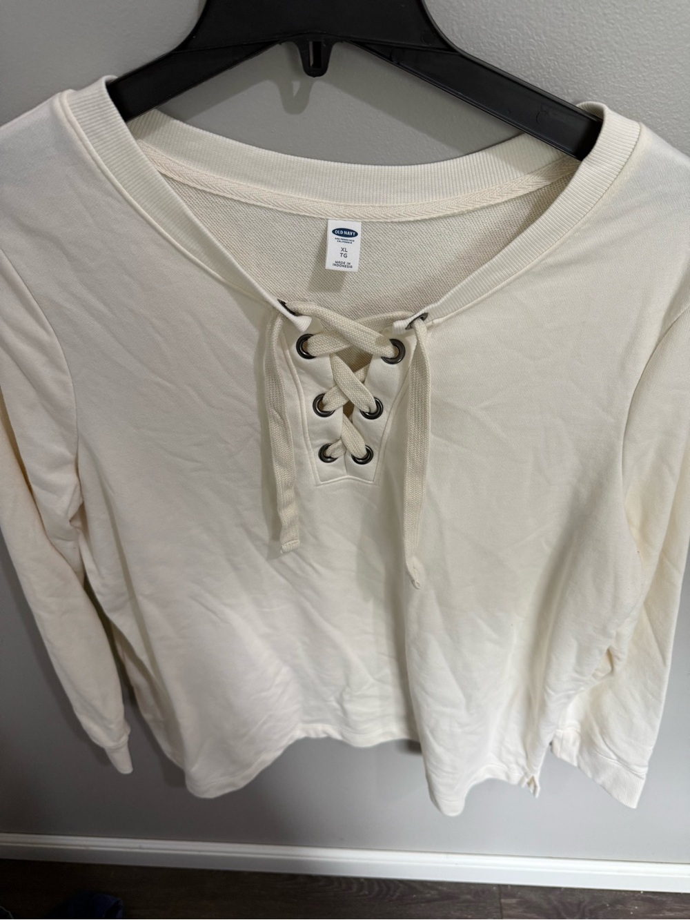 Old Navy Ivory Lace-Up Long Sleeve Top cream color XL